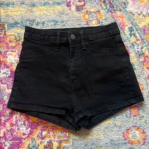 High Waist Black Denim Shorts